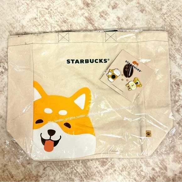 Starbucks Hong Kong Shiba Canvas Bag with 3 Metal Pin Set - Picture 10 of 11